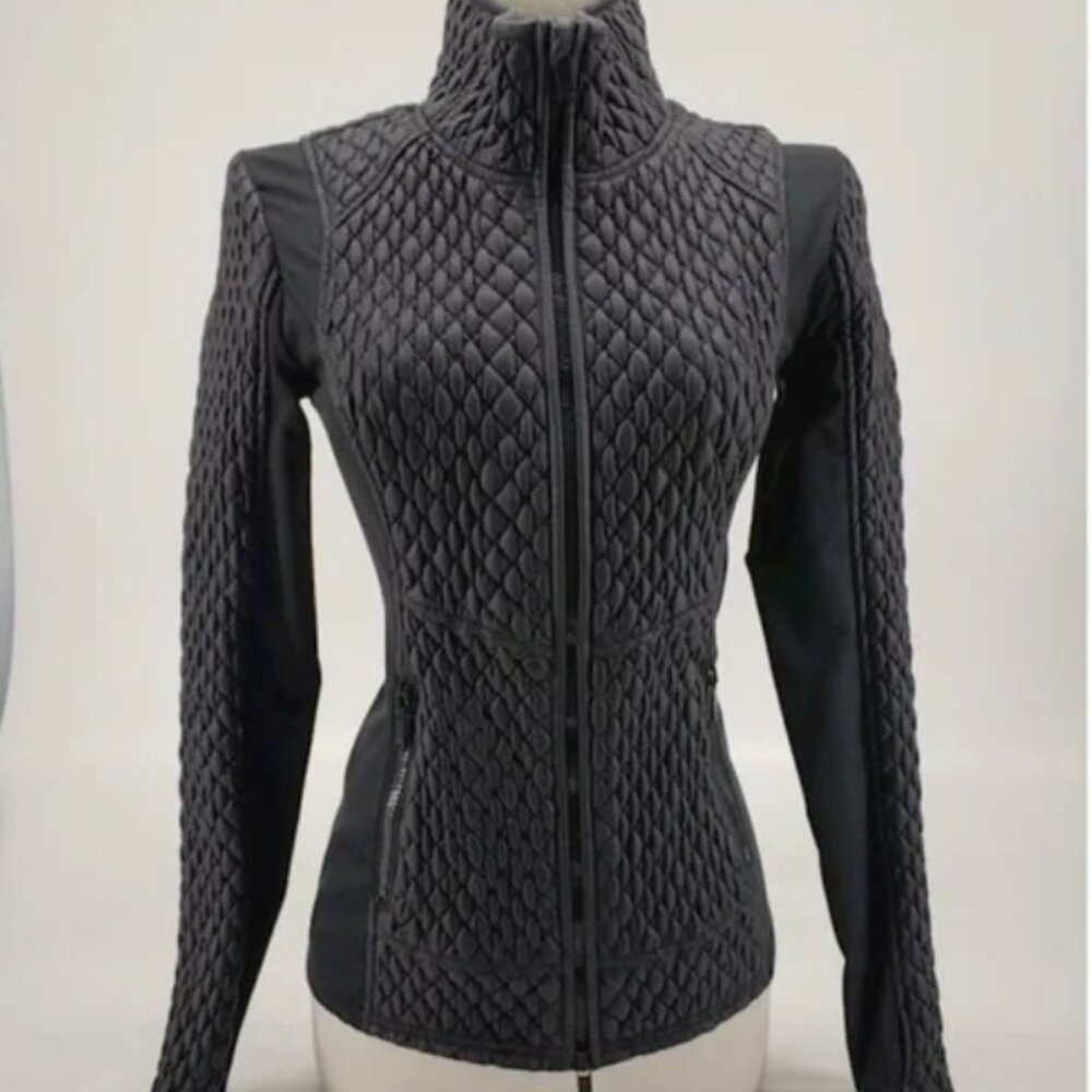 ZELLA Moto-inspired Quilted Fitted Stretch Athletic Jacket, M, black